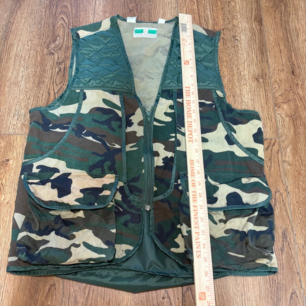 Vintage Game Winner Sportswear Camo Hunting Vest Mens M Shell Loops Woodland - Picture 5 of 10